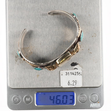 6.75" Juan Pedro Garcia Kewa sterling silver/gold turquoise watch cuff bracelet