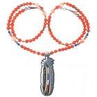 Phillip Sekaquaptewa Weseoma Hopi sterling silver coral beaded necklace/pendant