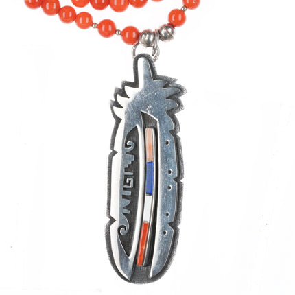 Phillip Sekaquaptewa Weseoma Hopi sterling silver coral beaded necklace/pendant