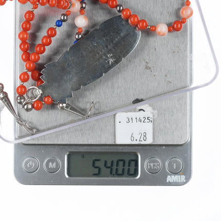 Phillip Sekaquaptewa Weseoma Hopi sterling silver coral beaded necklace/pendant