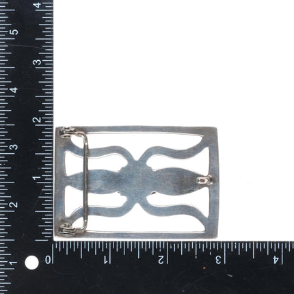 Vintage Navajo black web spiderweb turquoise cast sterling silver belt buckle