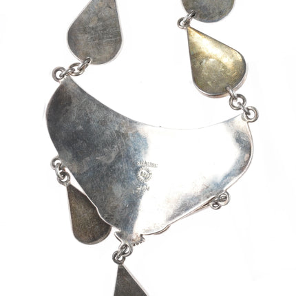 21" Retro Mexican Aztec style sterling silver turquoise chip inlay link necklace