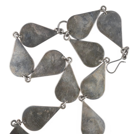 21" Retro Mexican Aztec style sterling silver turquoise chip inlay link necklace