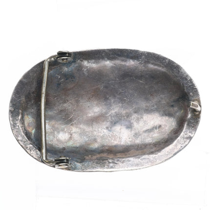 Vintage Navajo sterling silver 4 stone turquoise belt buckle stamped rim