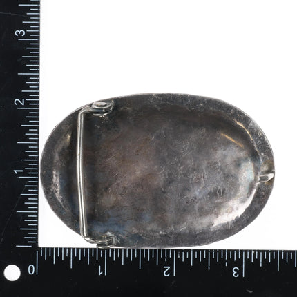 Vintage Navajo sterling silver 4 stone turquoise belt buckle stamped rim