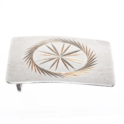 vintage Mexican sterling silver belt buckle with engraved star design