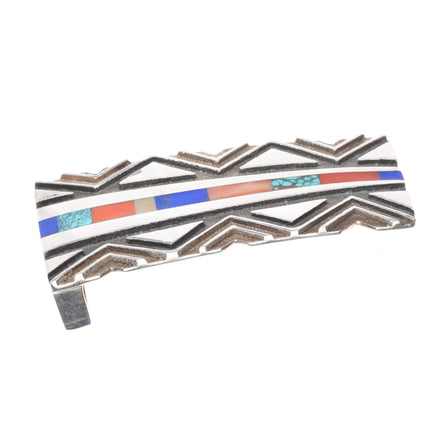 Jason Begay/Begaye Navajo tufa cast sterling silver inlaid belt buckle