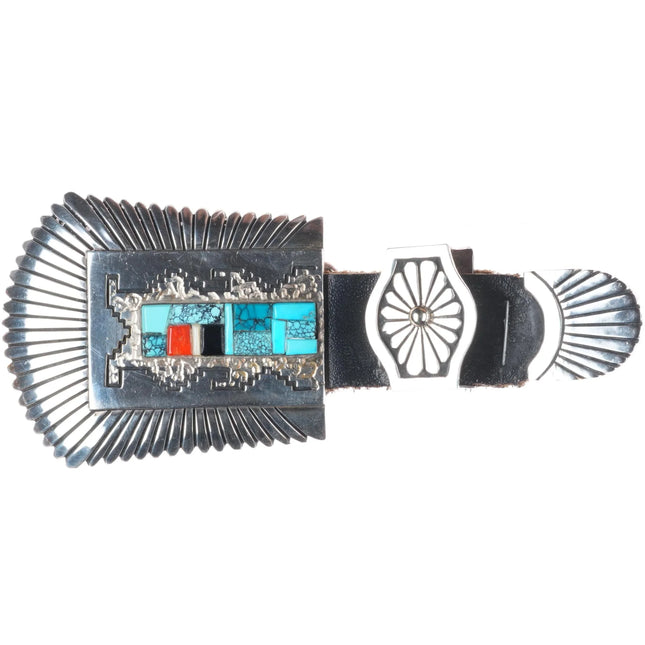 Alvin/Lula Begay Navajo sterling silver turquoise/coral inlay ranger belt buckle