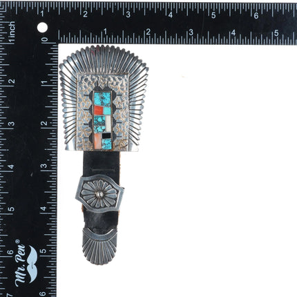 Alvin/Lula Begay Navajo sterling silver channel inlay ranger belt buckle set