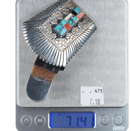 Alvin/Lula Begay Navajo sterling silver channel inlay ranger belt buckle set