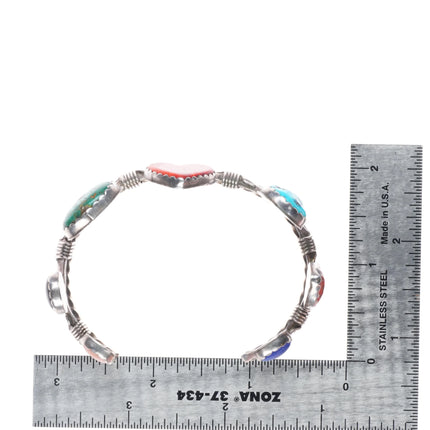 6.8" Southwestern sterling silver heart turquoise/coral/lapis cuff bracelet