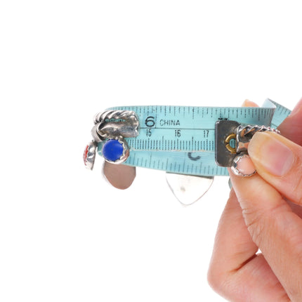 6.8" Southwestern sterling silver heart turquoise/coral/lapis cuff bracelet