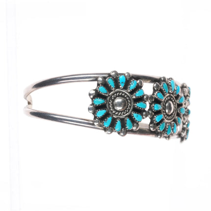 6.1" R.D. Malie Zuni Vintage sterling silver turquoise petit point cuff bracelet