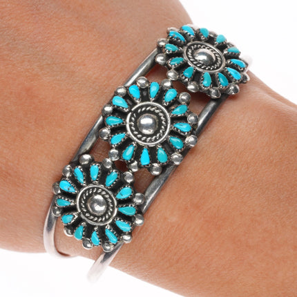 6.1" R.D. Malie Zuni Vintage sterling silver turquoise petit point cuff bracelet