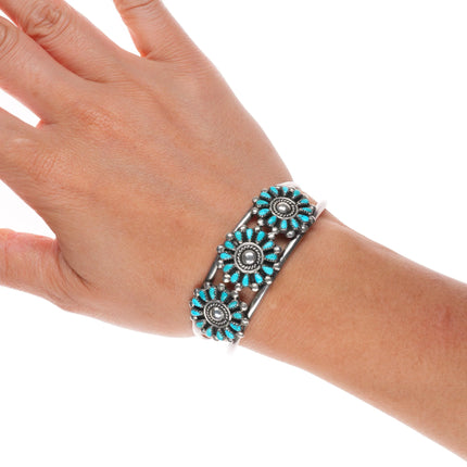 6.1" R.D. Malie Zuni Vintage sterling silver turquoise petit point cuff bracelet