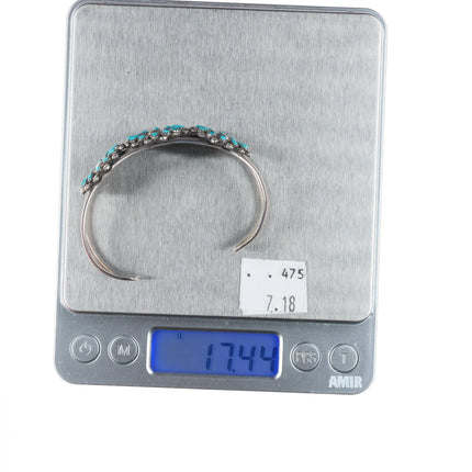 6.1" R.D. Malie Zuni Vintage sterling silver turquoise petit point cuff bracelet