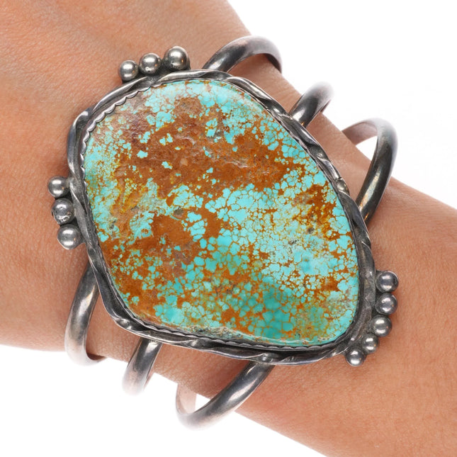 6.5" Large Vintage Nevada #8 Turquoise Navajo sterling silver cuff bracelet