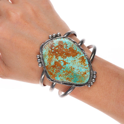 6.5" Large Vintage Nevada #8 Turquoise Navajo sterling silver cuff bracelet