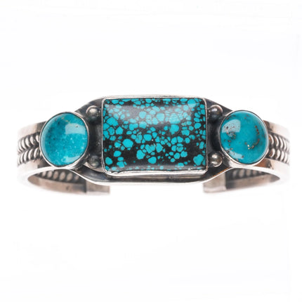 6.25" Harold Becenti  Navajo sterling silver spiderweb turquoise cuff bracelet