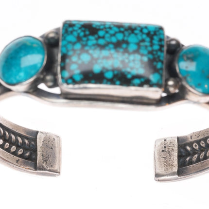 6.25" Harold Becenti  Navajo sterling silver spiderweb turquoise cuff bracelet