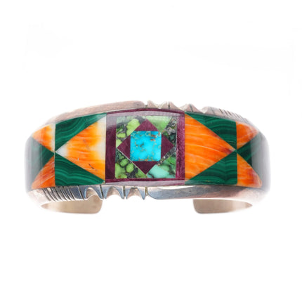 6.2" Gilbert Nelson Navajo Sterling silver-turquoise, spiny oyster cuff bracelet