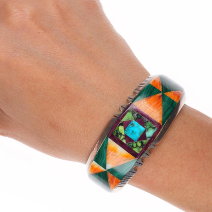 6.2" Gilbert Nelson Navajo Sterling silver-turquoise, spiny oyster cuff bracelet