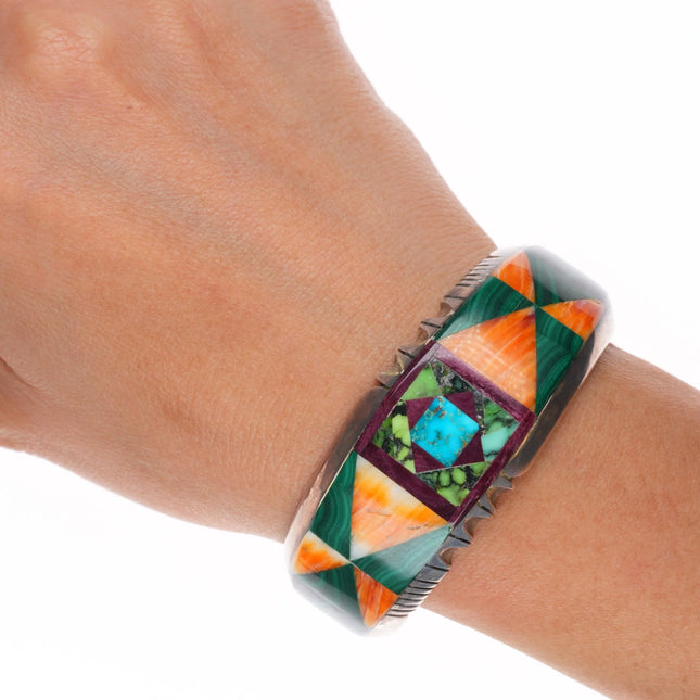 6.2" Gilbert Nelson Navajo Sterling silver-turquoise, spiny oyster cuff bracelet