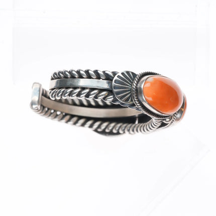 6" Gary Reeves Navajo High Grade Orange Coral sterling silver cuff bracelet