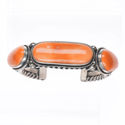 6" Gary Reeves Navajo High Grade Orange Coral sterling silver cuff bracelet