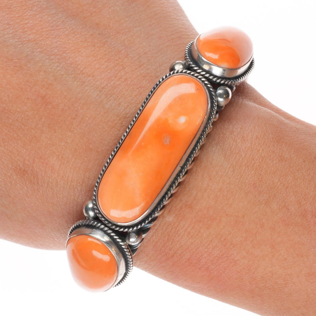 6" Gary Reeves Navajo High Grade Orange Coral sterling silver cuff bracelet