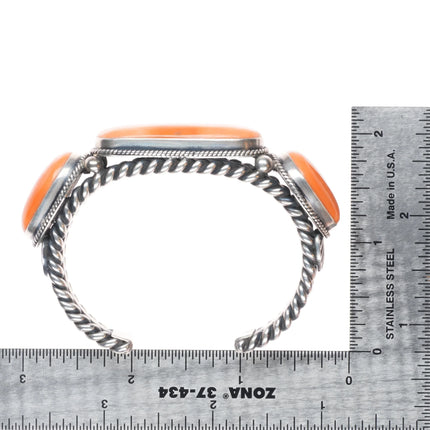 6" Gary Reeves Navajo High Grade Orange Coral sterling silver cuff bracelet
