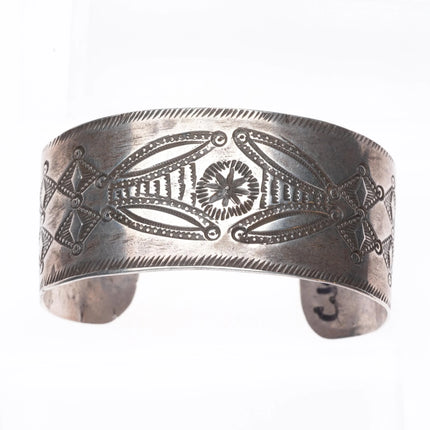 6.75" Antique Navajo Ingot silver heavily stamped wide band cuff bracelet