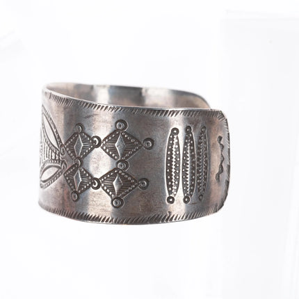 6.75" Antique Navajo Ingot silver heavily stamped wide band cuff bracelet