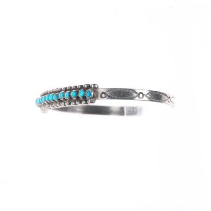 6" 1940's Zuni sterling silver snake eye turquoise row cuff bracelet -