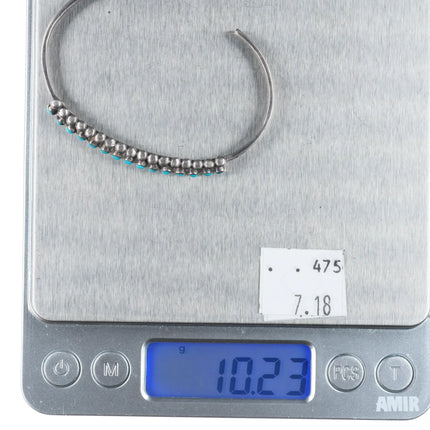 6" 1940's Zuni sterling silver snake eye turquoise row cuff bracelet -