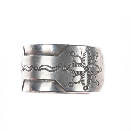 7" Vintage Ingot silver Navajo Revival hand stamped heavy cuff bracelet sterling
