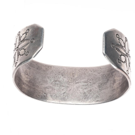 7" Vintage Ingot silver Navajo Revival hand stamped heavy cuff bracelet sterling