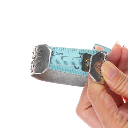 7" Vintage Ingot silver Navajo Revival hand stamped heavy cuff bracelet sterling