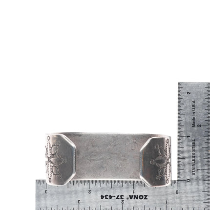 7" Vintage Ingot silver Navajo Revival hand stamped heavy cuff bracelet sterling