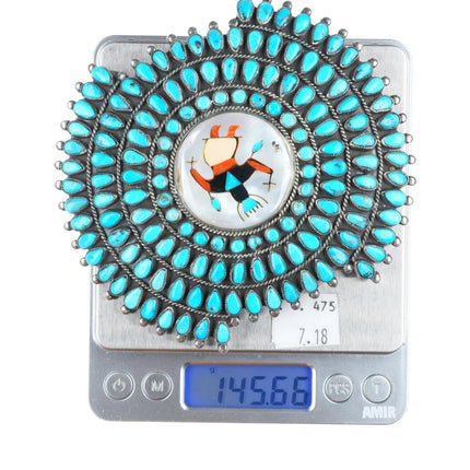 Big Vintage Zuni sterling silver turquoise cluster belt buckle Ghan dancer inlay