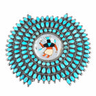 Big Vintage Zuni sterling silver turquoise cluster belt buckle Ghan dancer inlay