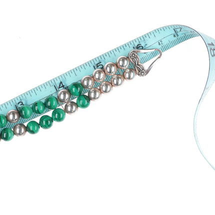 16.5" Retro Carol Felley Sterling silver malachite beaded pendant necklace