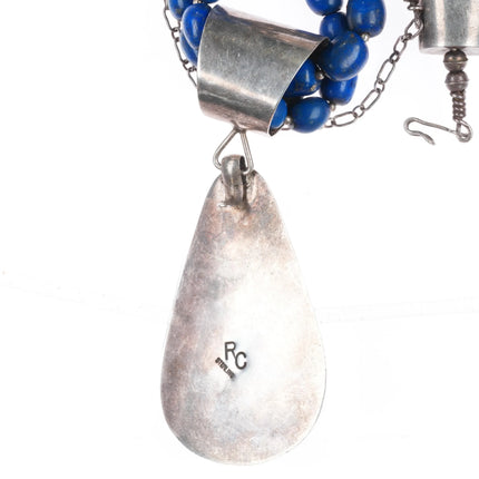 30" Vintage RC Santo Domingo sterling silver pendant/necklace Lapis/shell
