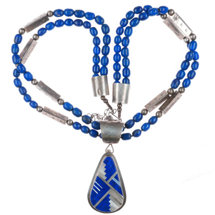 30" Vintage RC Santo Domingo sterling silver pendant/necklace Lapis/shell