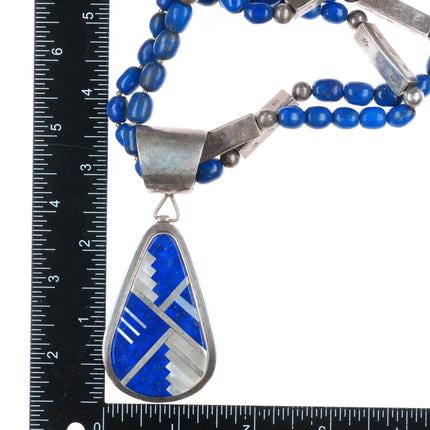 30" Vintage RC Santo Domingo sterling silver pendant/necklace Lapis/shell