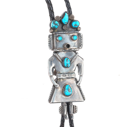 c1970 Vintage Navajo sterling silver Kachina bolo tie w/ turquoise
