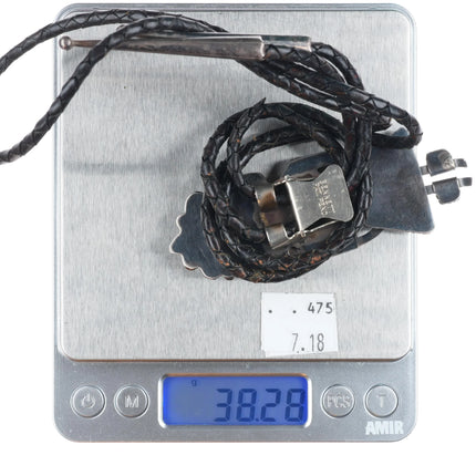 c1970 Vintage Navajo sterling silver Kachina bolo tie w/ turquoise