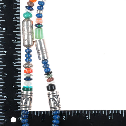 30" Tommy Singer Navajo sterling silver multi-stone turquoise beaded necklace