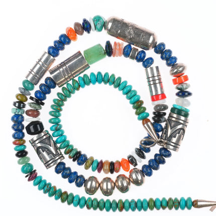 30" Tommy Singer Navajo sterling silver multi-stone turquoise beaded necklace