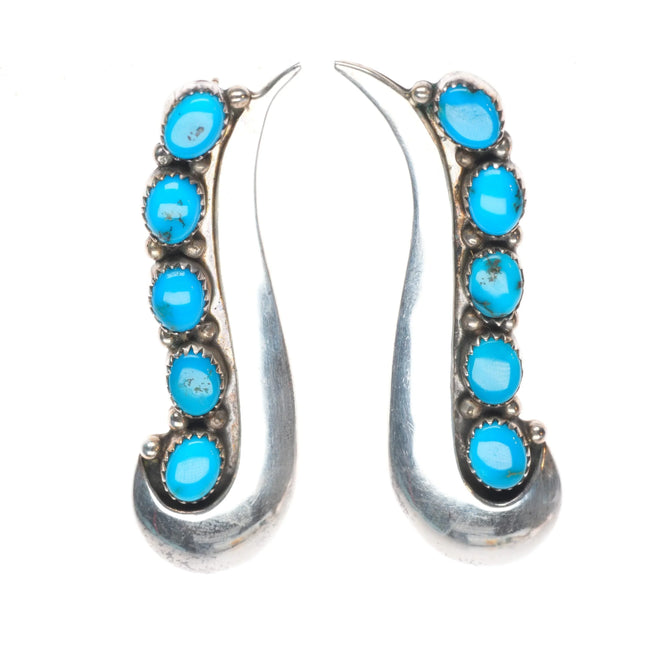 Ray Morton Navajo "Whirling Wind" Sterling silver long turquoise row earrings
